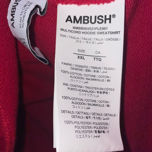 Great condition fashion brand AMBUSH red hoodie with lots of drawstrings. - Picture 3 of 4
